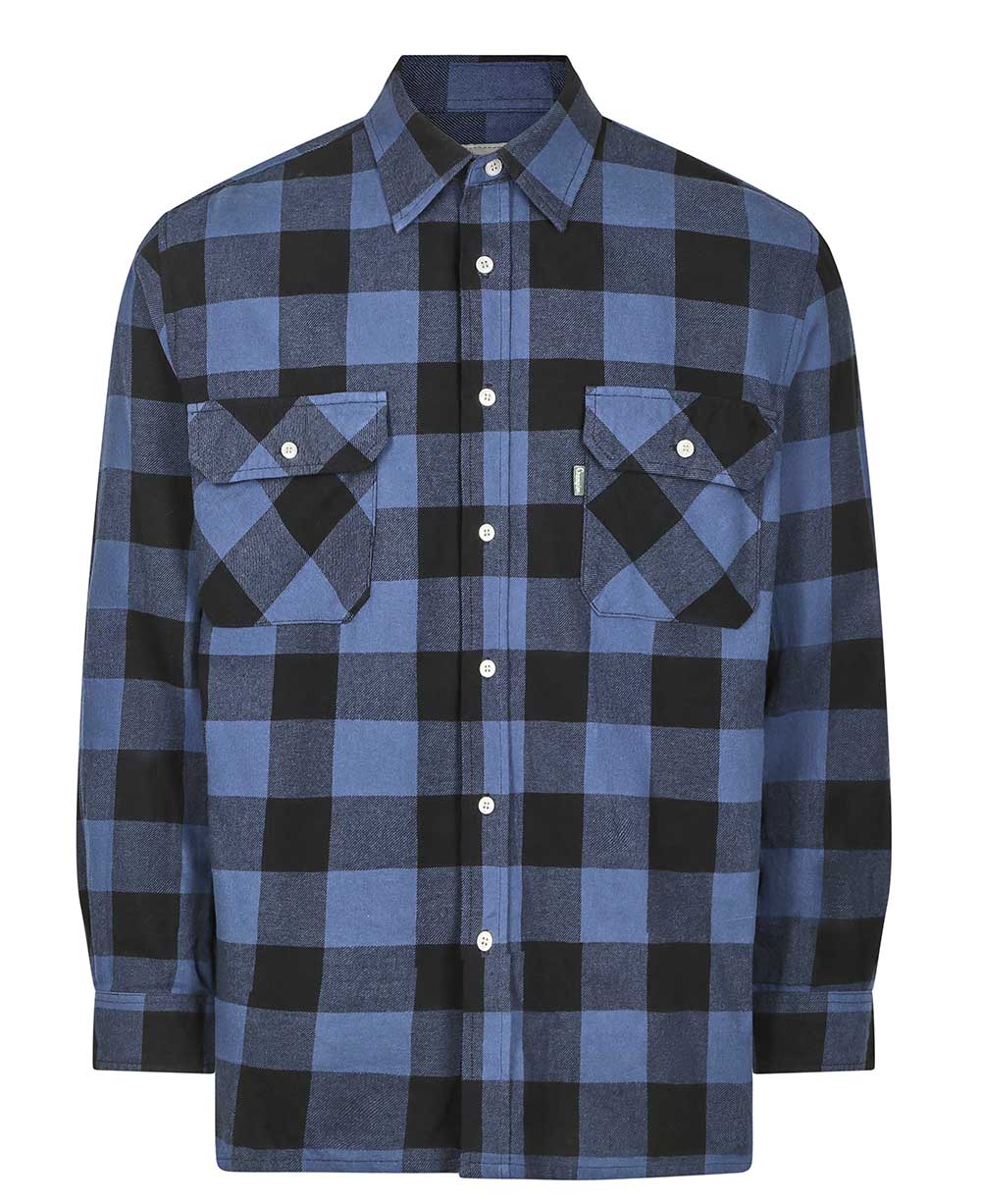 Blue coloured Champion Arran Long Sleeve Shirt on white background