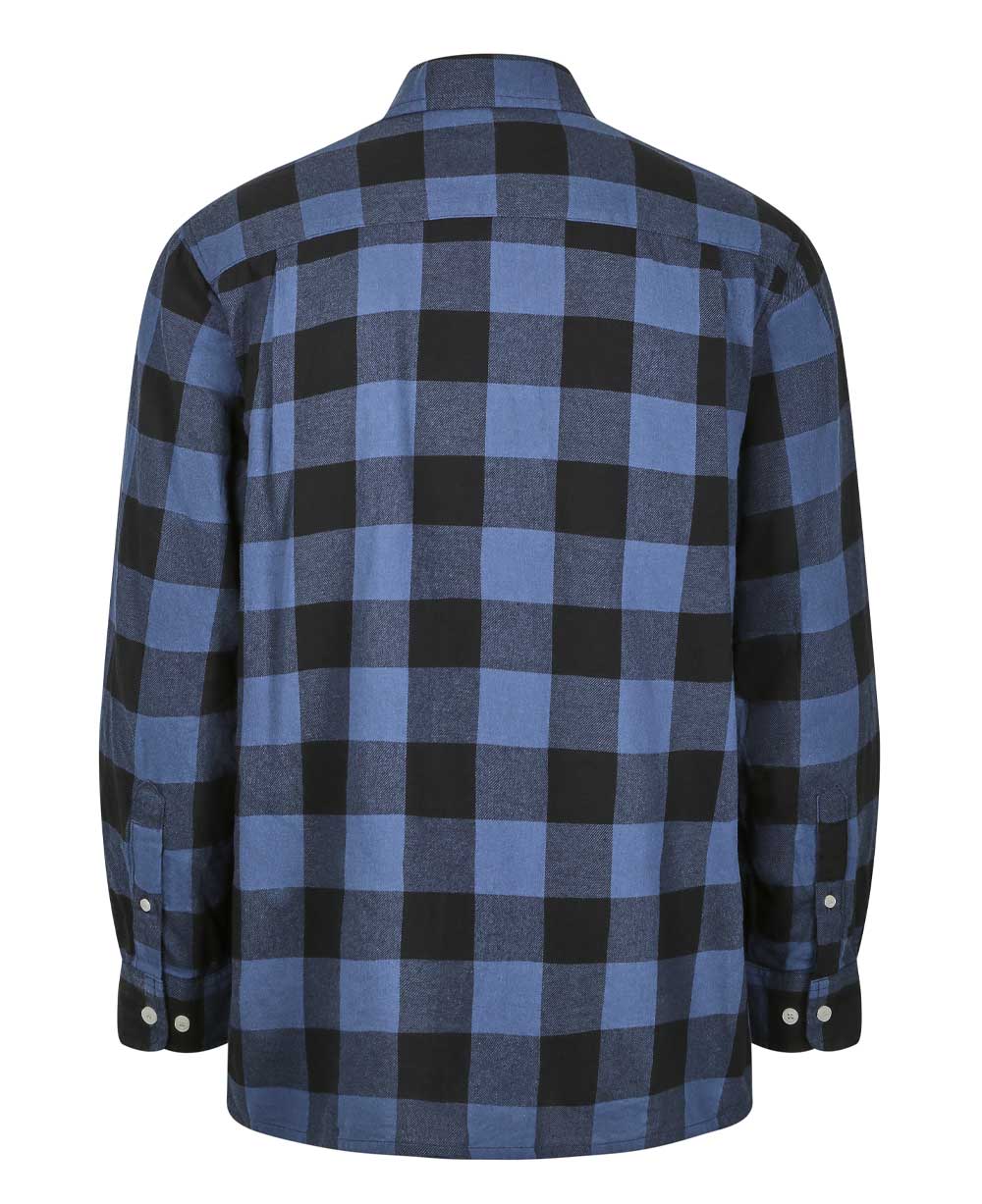 Blue coloured Champion Arran Long Sleeve Shirt on white background