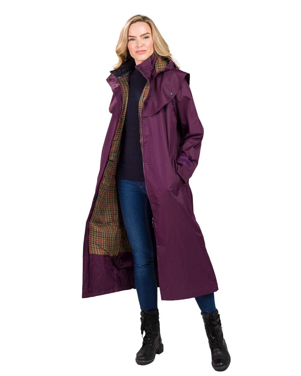 Black Berry coloured Jack Murphy Malvern Ladies Waterproof Bush Coat on white background