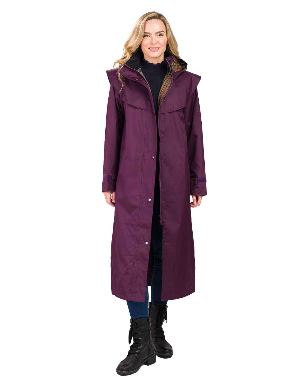 Black Berry coloured Jack Murphy Malvern Ladies Waterproof Bush Coat on white background