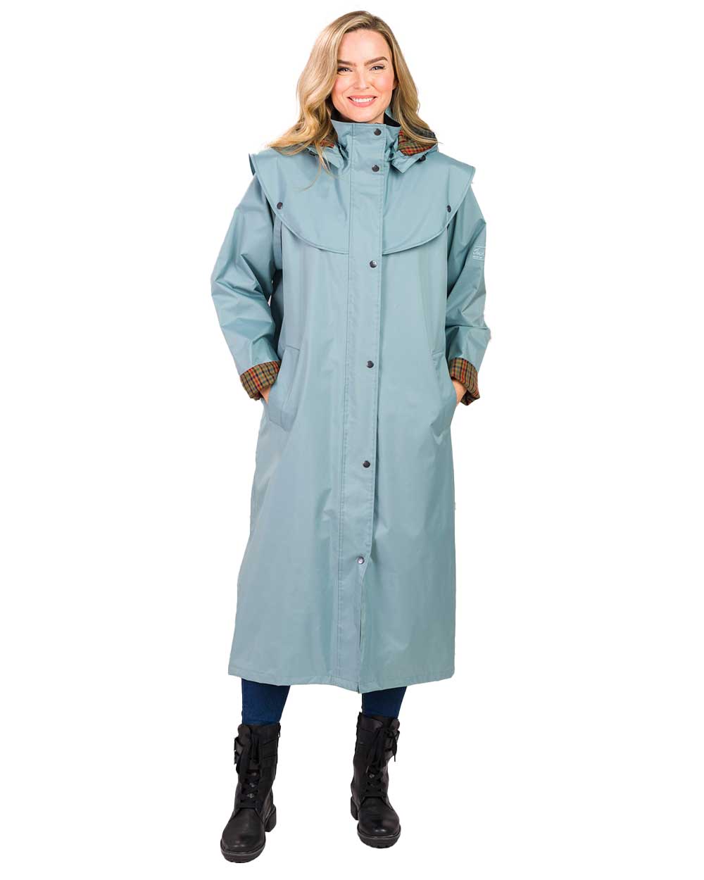 Smokey Blue coloured Jack Murphy Malvern Ladies Waterproof Bush Coat on white background