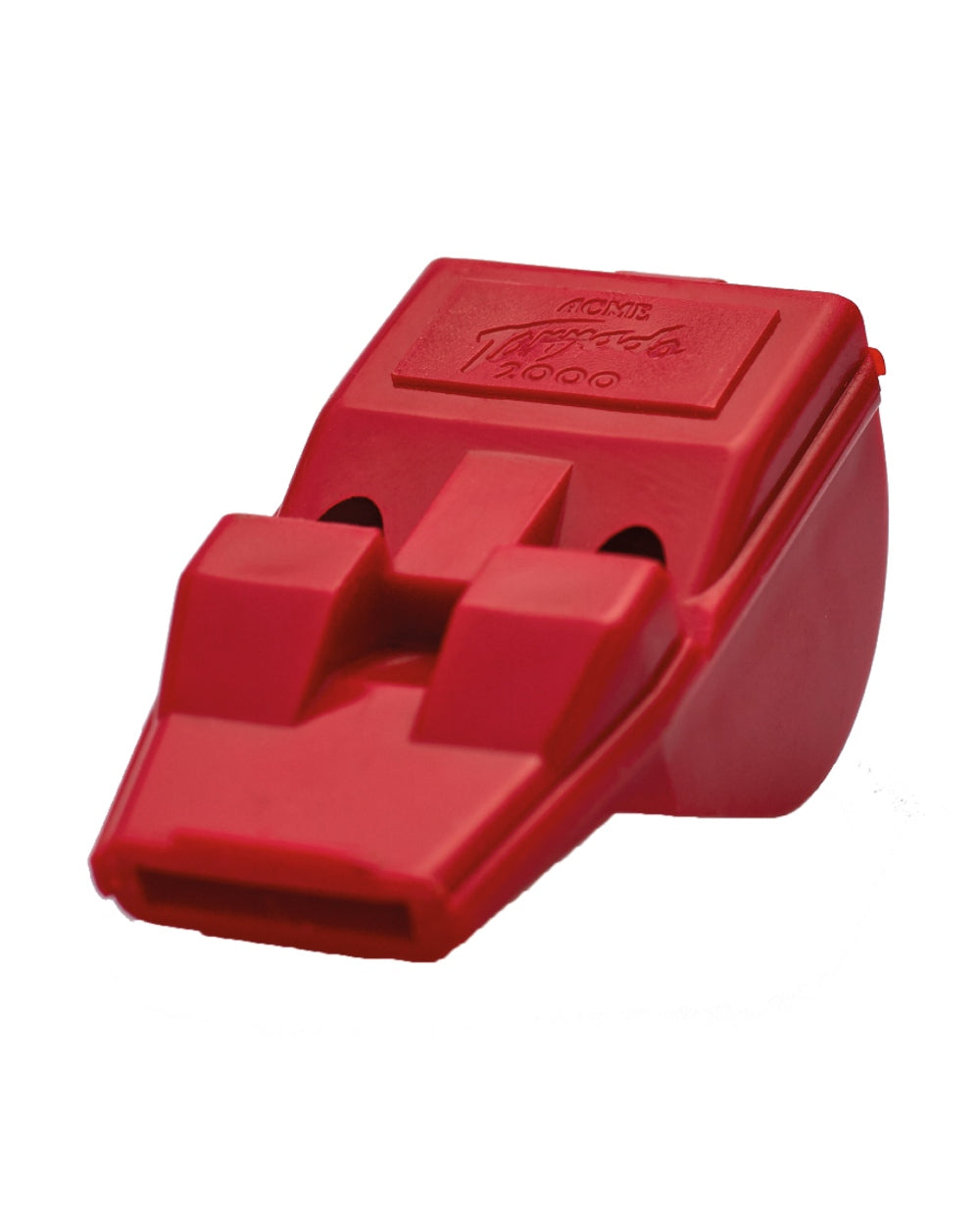 Red Coloured Acme Tornado Sports Whistle on white background