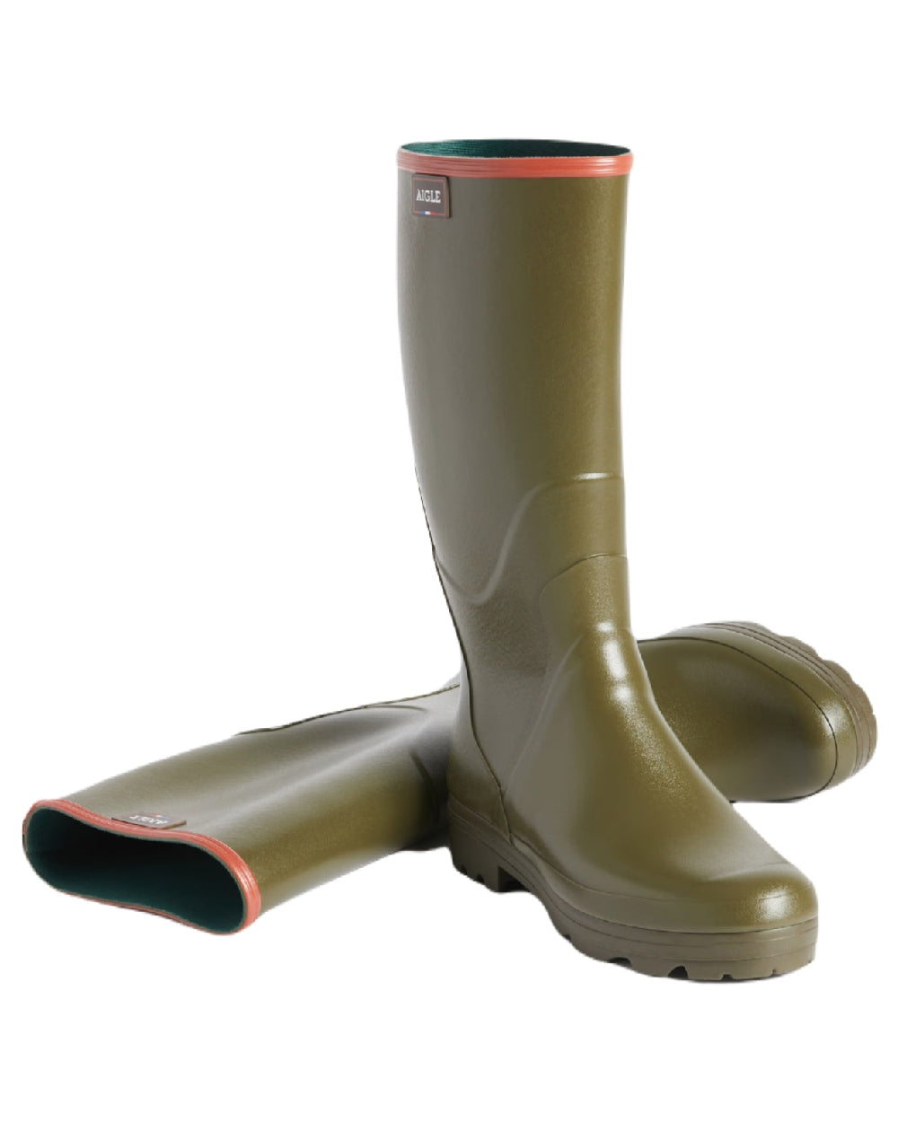 Khaki coloured Aigle Chambord Pro 2 Wellington Boots on white background