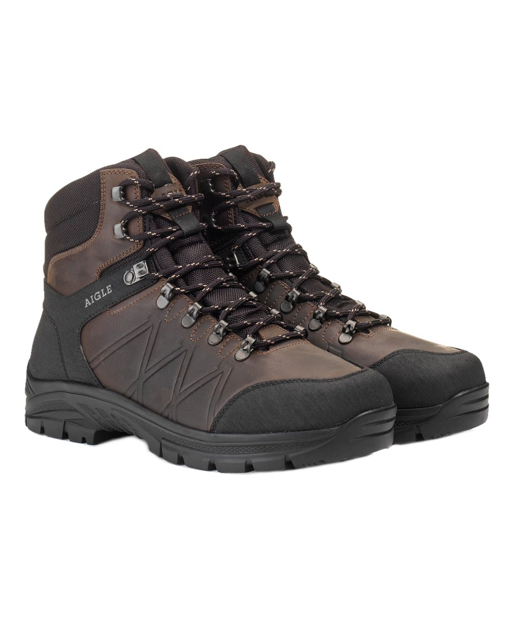 Dark Brown coloured Aigle Klippe Leather Boots on white background