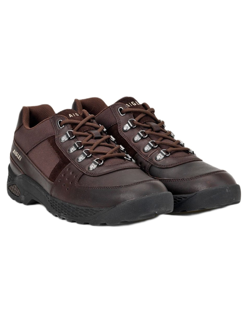 Brown coloured Aigle Mens Dolik Hiking Shoes on white background