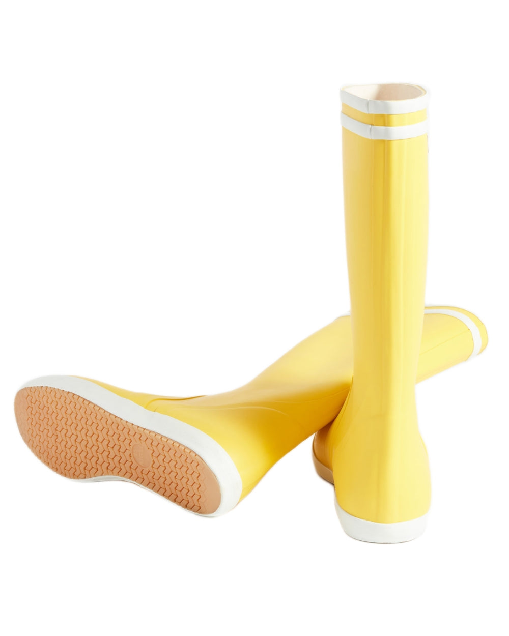 Jaune Blanc coloured Aigle Mens Goeland 2 Seaside Wellingtons on white background