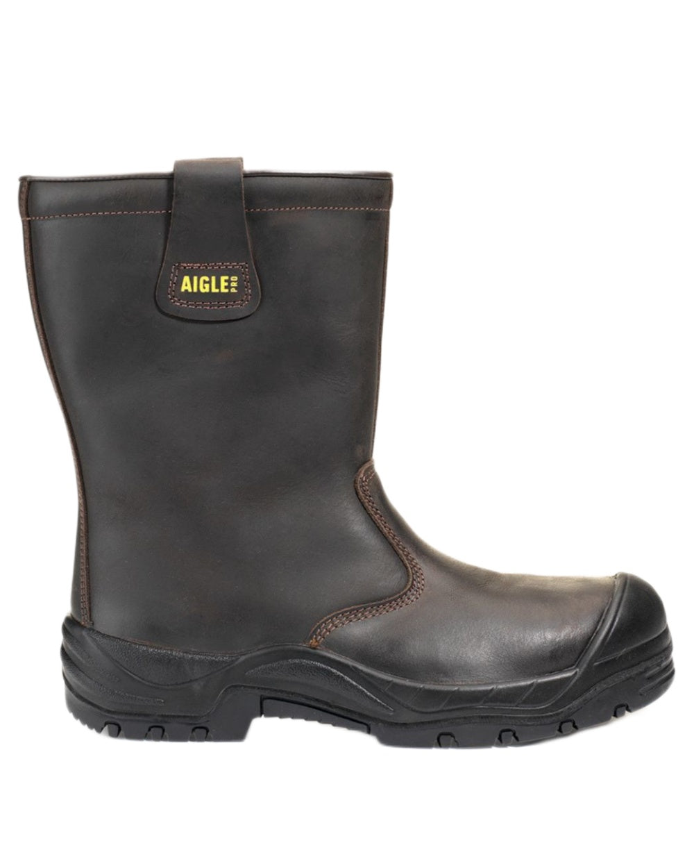 Dark Brown coloured Aigle Mens Iolar S3 Waterproof Insulated Leather Safety Boots on white background