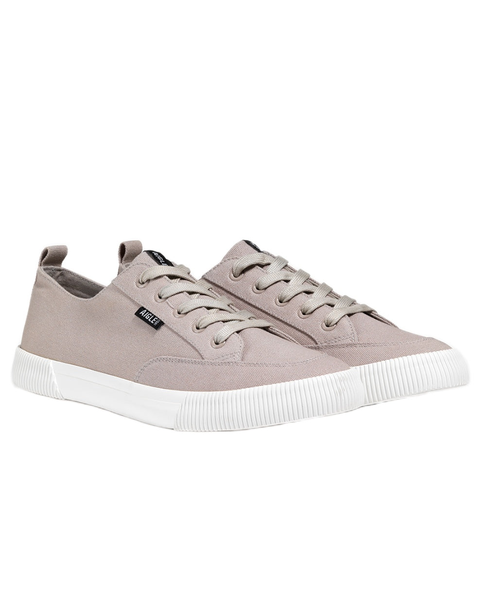Sable coloured Aigle Mens Tamarix Canvas Sneakers on white background