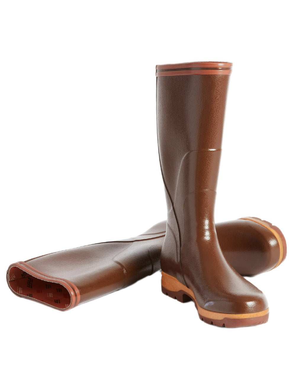Maroon coloured Aigle Mens Tancar Pro Kevlar Reinforced Wellingtons on white background