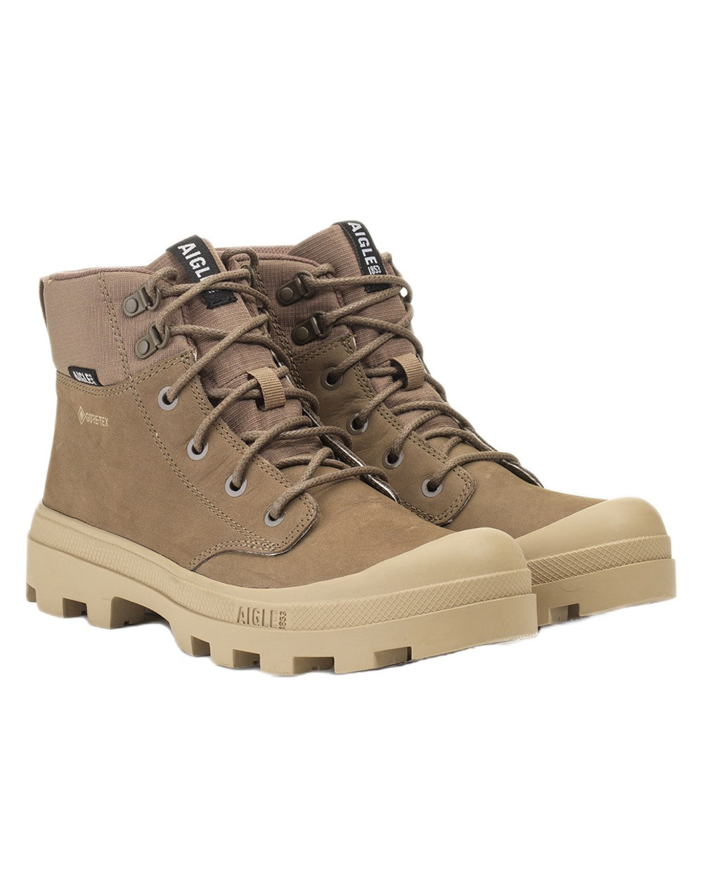 Chestnut coloured Aigle Mens Tenere LTR GTX Hiking Boots on white background