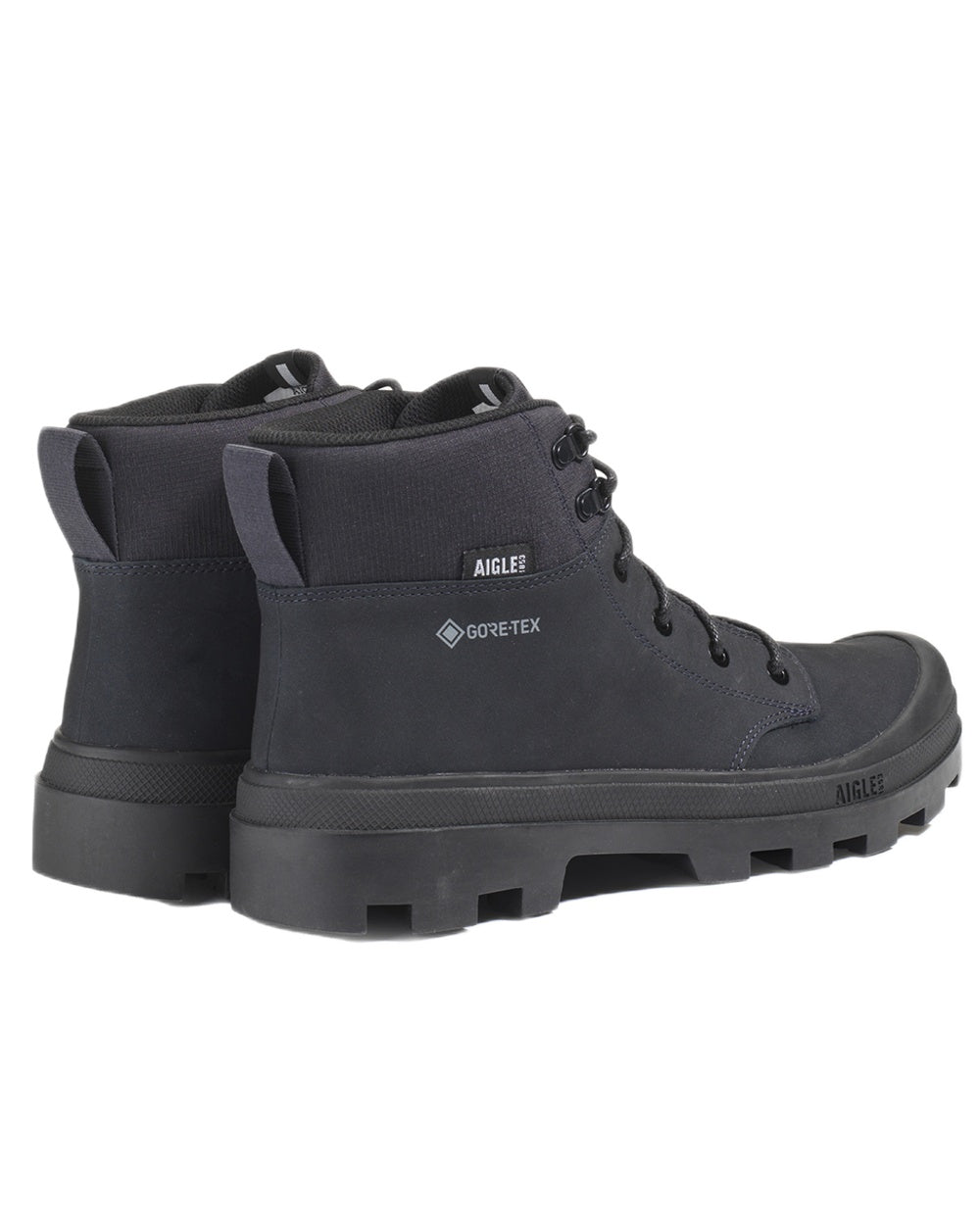 Noir coloured Aigle Mens Tenere LTR GTX Hiking Boots on white background