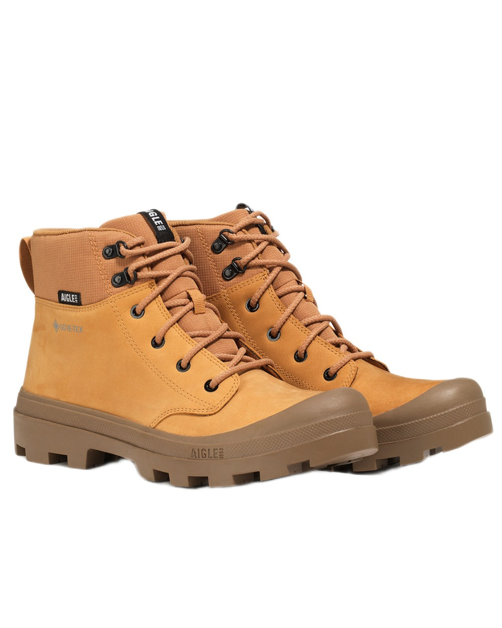 Ocre coloured Aigle Mens Tenere LTR GTX Hiking Boots on white background