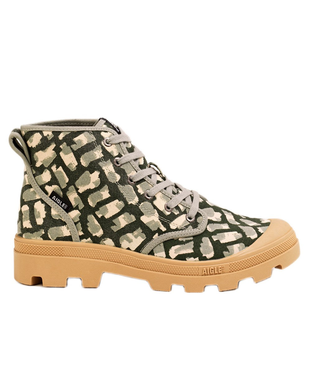Khaki Print coloured Aigle Mens Tenere Versatile Recycled Printed Shoes on white background