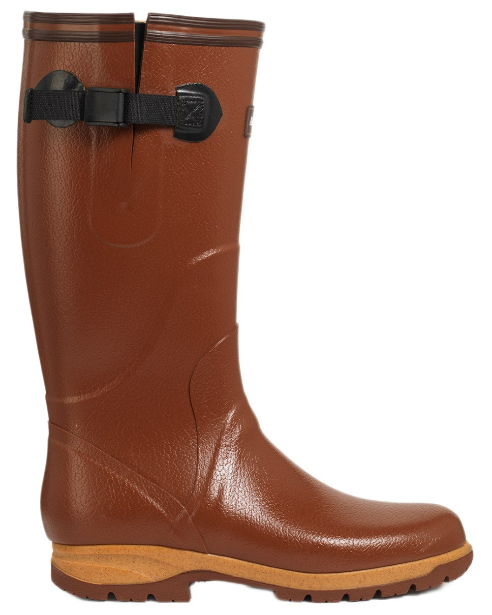 Ambre coloured Aigle Mens Terra Pro Vario Adjustable Wellingtons on white background