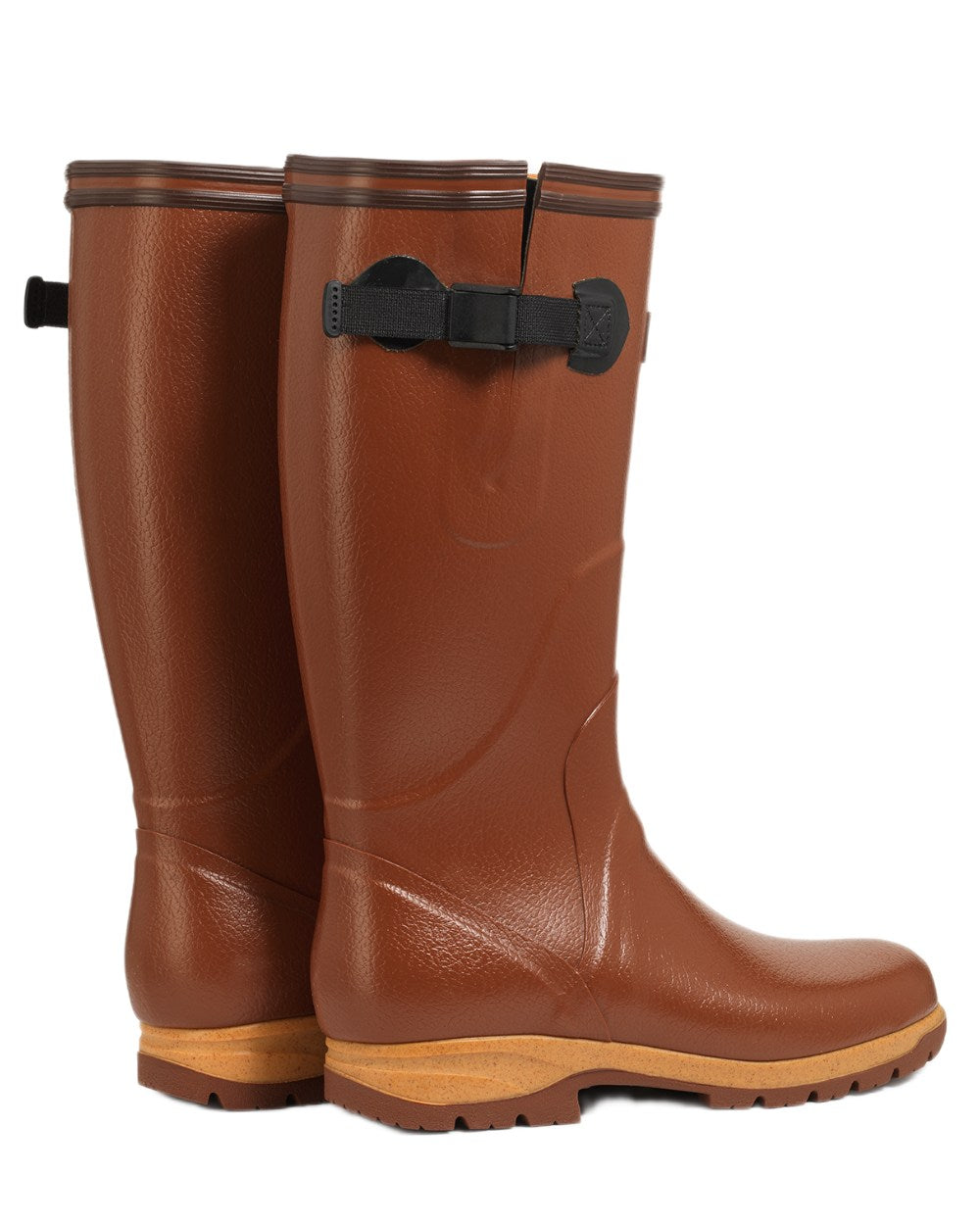 Ambre coloured Aigle Mens Terra Pro Vario Adjustable Wellingtons on white background
