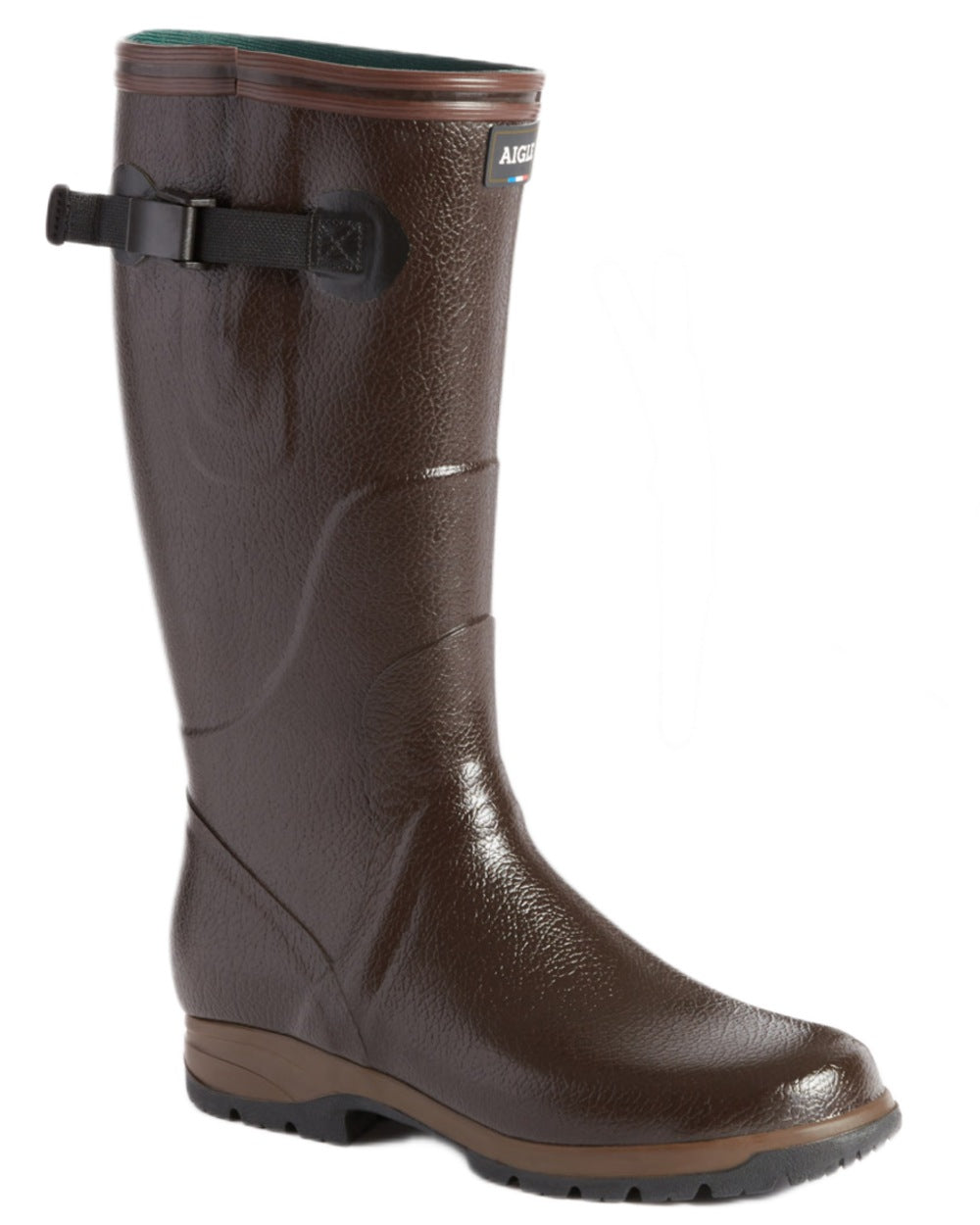 Brown coloured Aigle Mens Terra Pro Vario Adjustable Wellingtons on white background