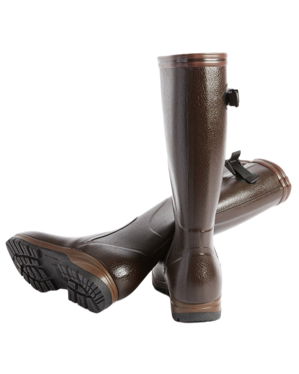 Brown coloured Aigle Mens Terra Pro Vario Adjustable Wellingtons on white background