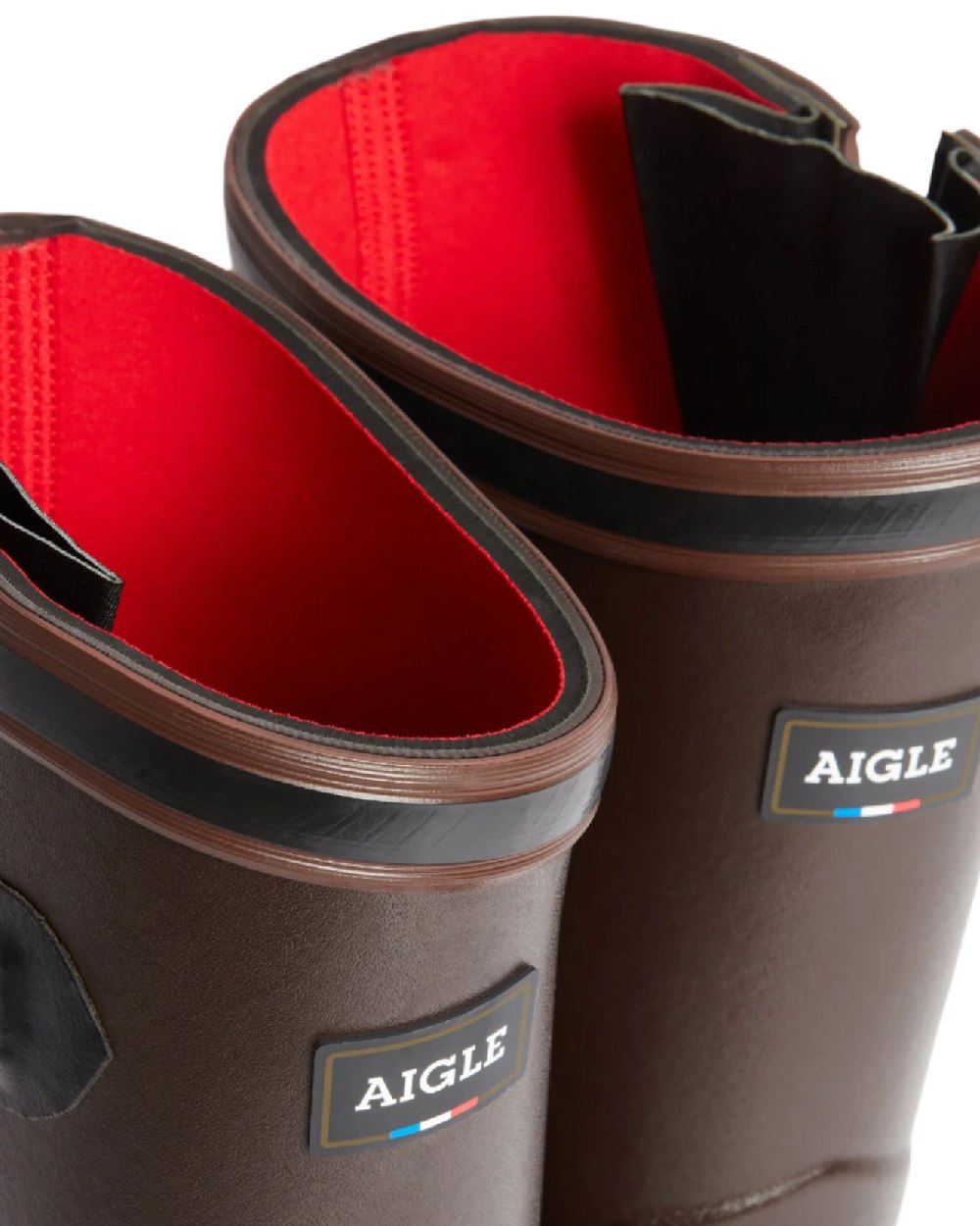 Brun coloured Aigle Parcours 2 ISO Wellington Boots on white background