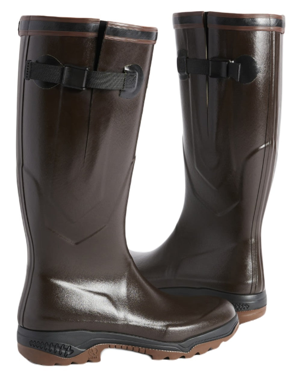 Brun coloured Aigle Parcours 2 Vario Wellington Boots on white background
