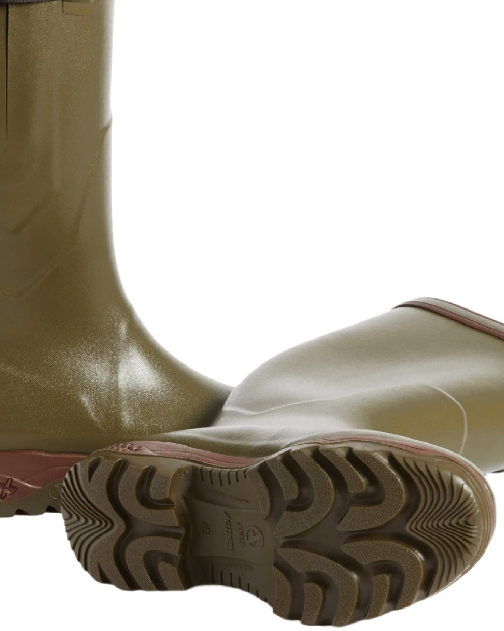 Kaki coloured Aigle Parcours 2 Vario Wellington Boots on white background