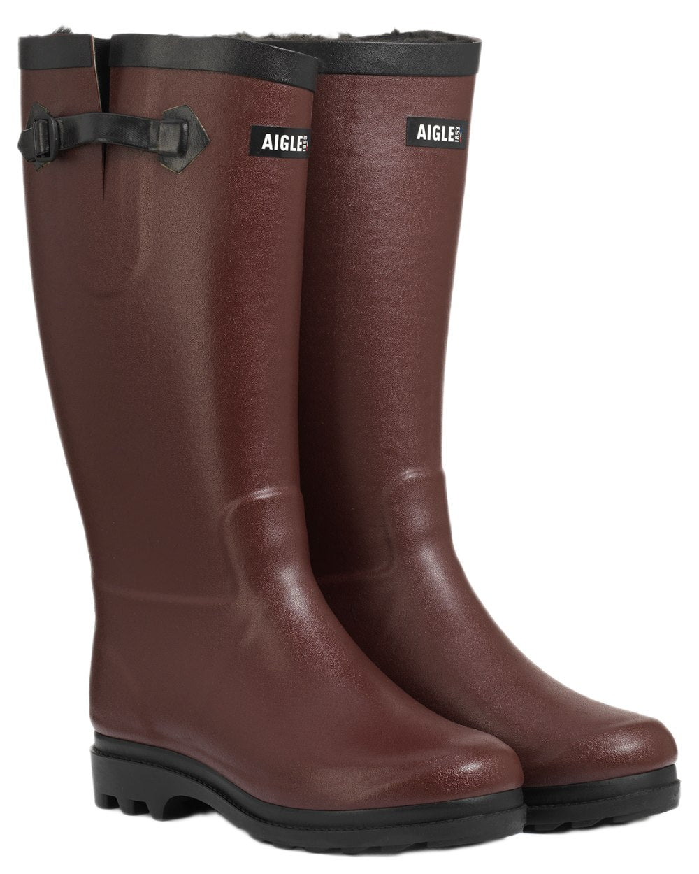 Sureau coloured Aigle Womens Aiglentine Fur Lined Wellingtons on white background