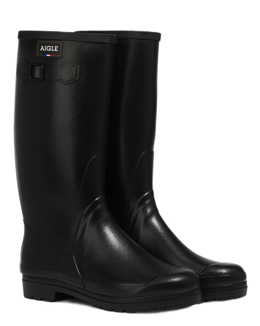 Noir coloured Aigle Womens Cessac Gardening Wellingtons on white background