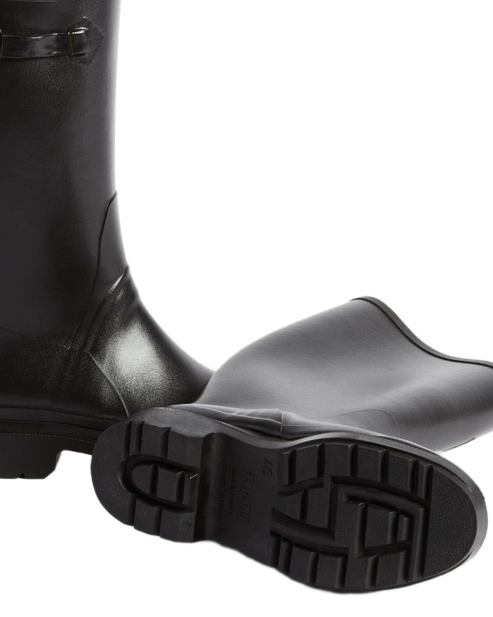 Noir coloured Aigle Womens Cessac Gardening Wellingtons on white background