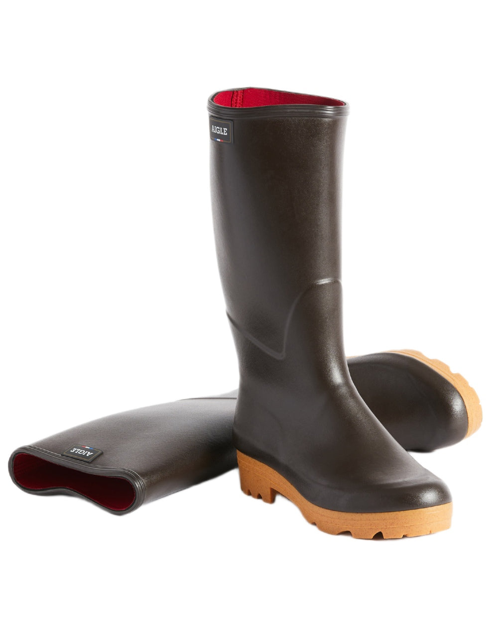 Brown coloured Aigle Womens Chambord Pro L2I Wellingtons on white background