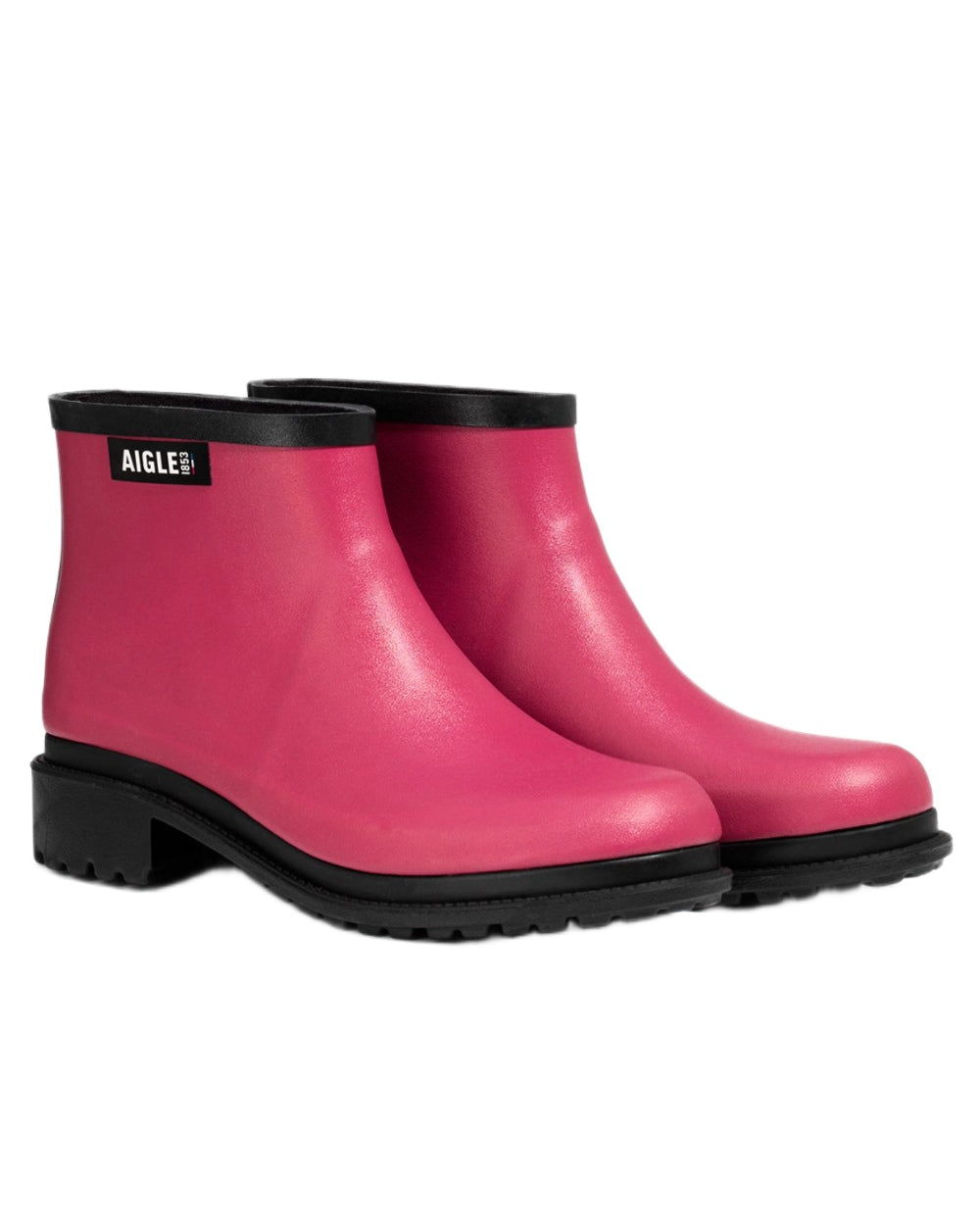 Raspberry FFL coloured Aigle Womens Fulfeel Low Rain Ankle Boots on white background