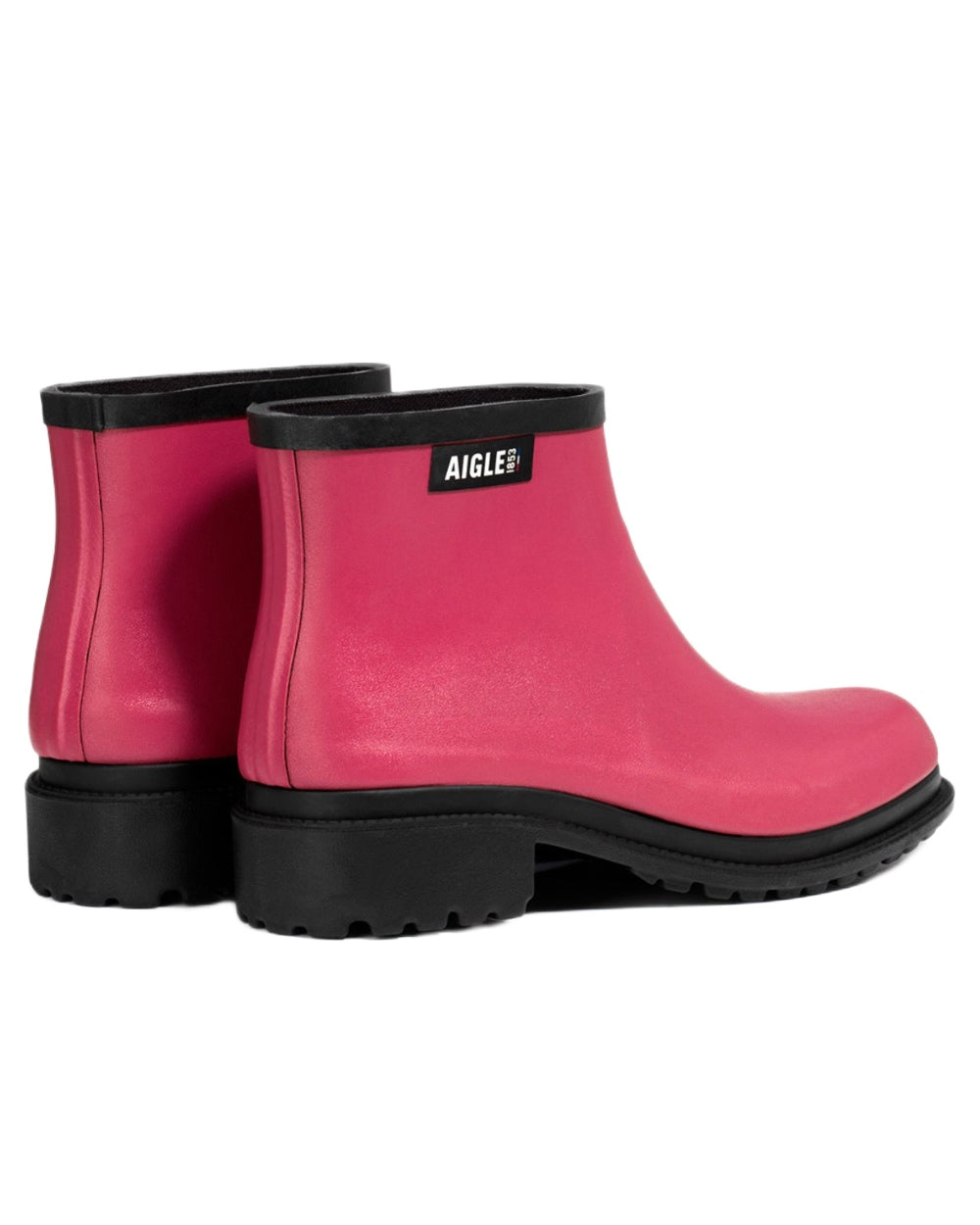 Raspberry FFL coloured Aigle Womens Fulfeel Low Rain Ankle Boots on white background