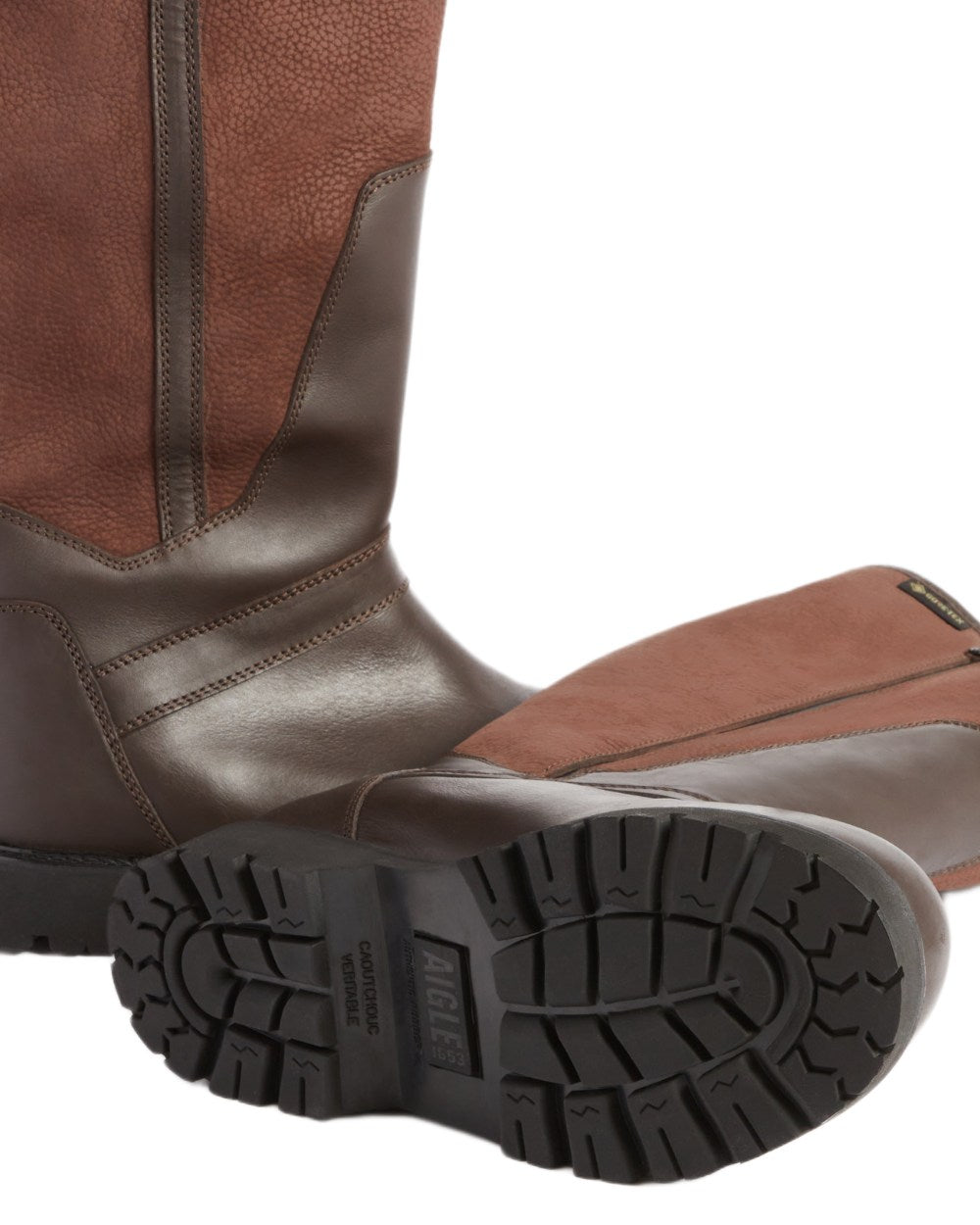 Dark Brown coloured Aigle Womens Inverss Gore-Tex Leather Boots on white background