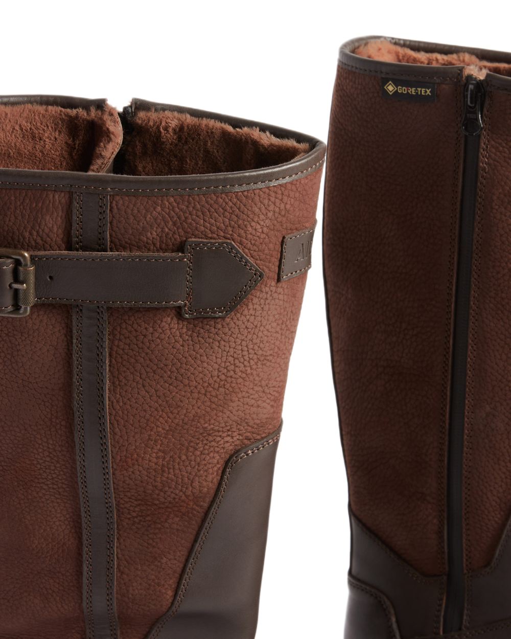 Dark Brown coloured Aigle Womens Inverss Gore-Tex Leather Boots on white background