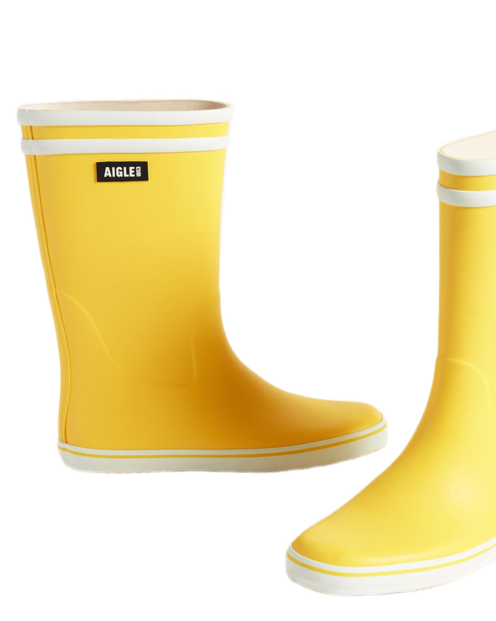Jaune Blanc coloured Aigle Womens Malounie 2 Ankle Wellingtons on white background