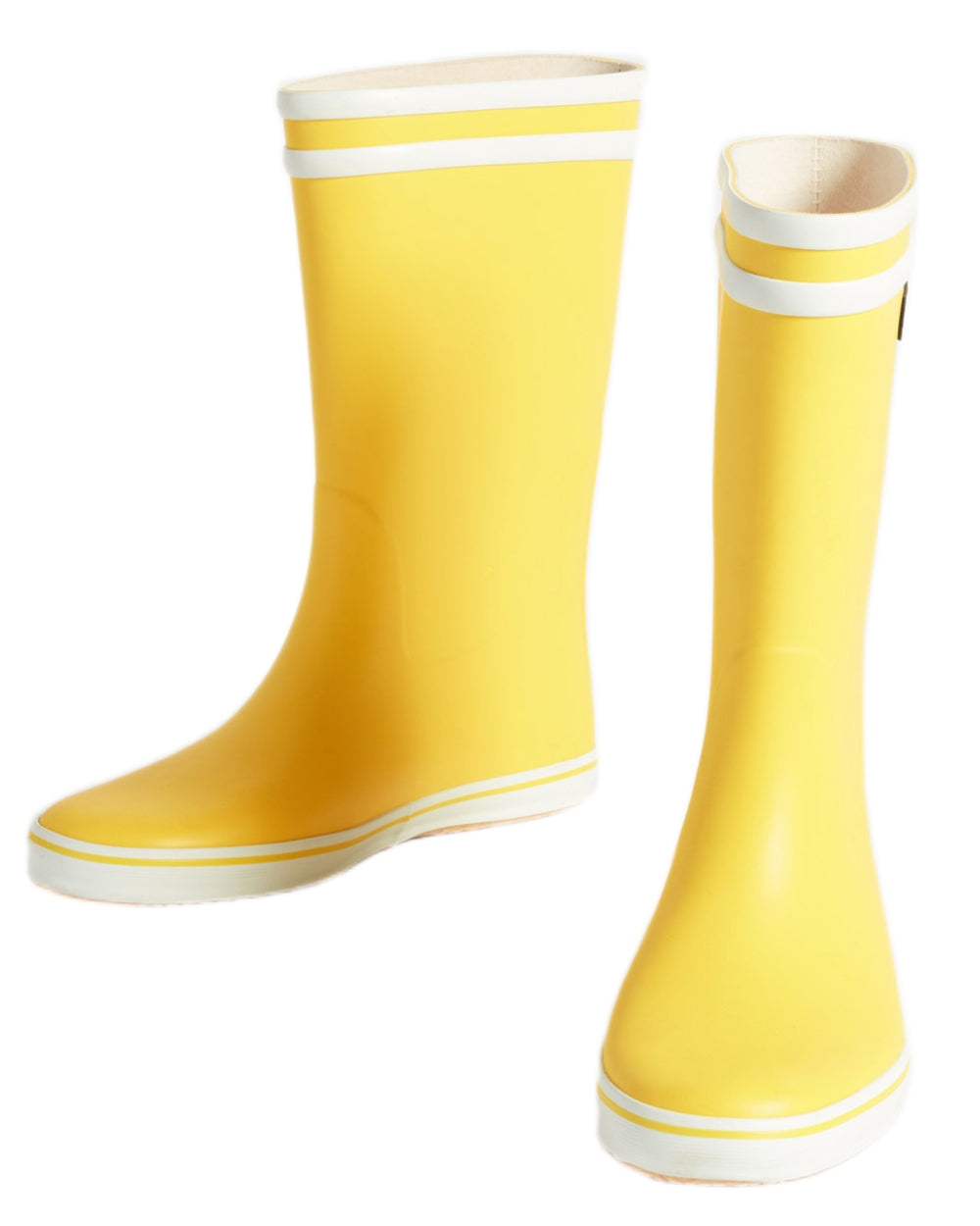 Jaune Blanc coloured Aigle Womens Malounie 2 Ankle Wellingtons on white background