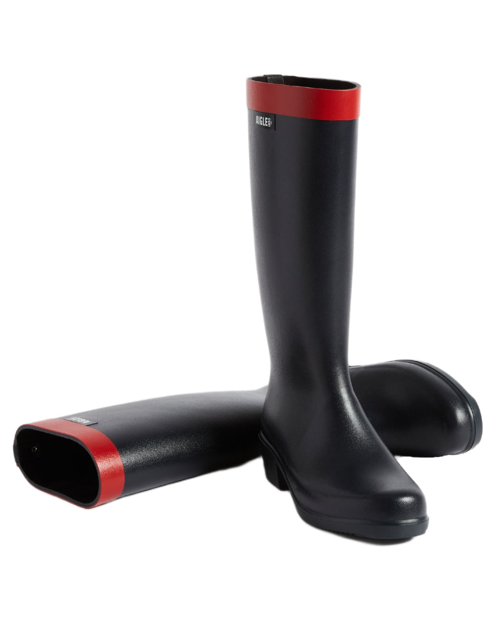 Marine coloured Aigle Womens Myrica Wellingtons on white background