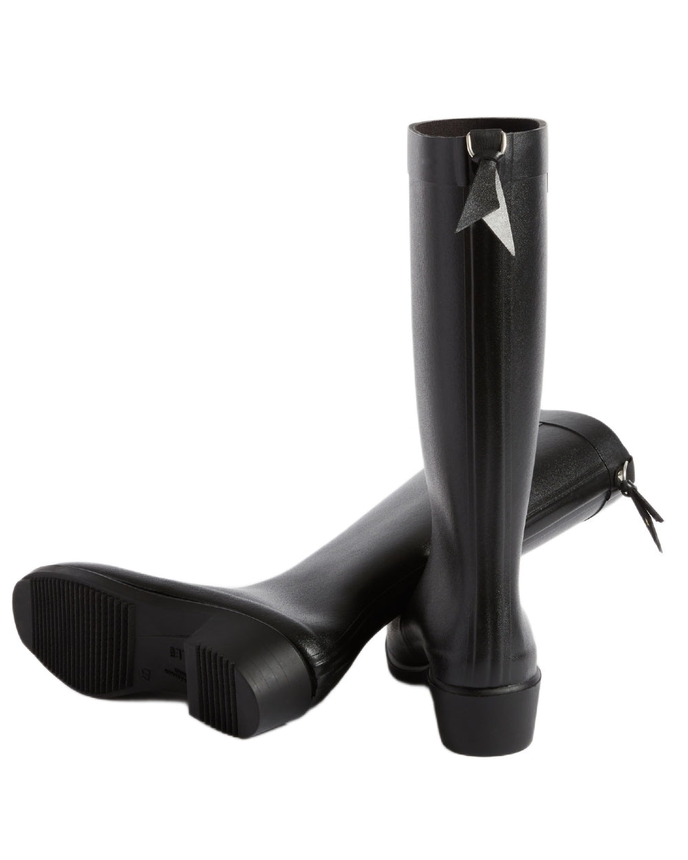 Noir coloured Aigle Womens Myrica Wellingtons on white background