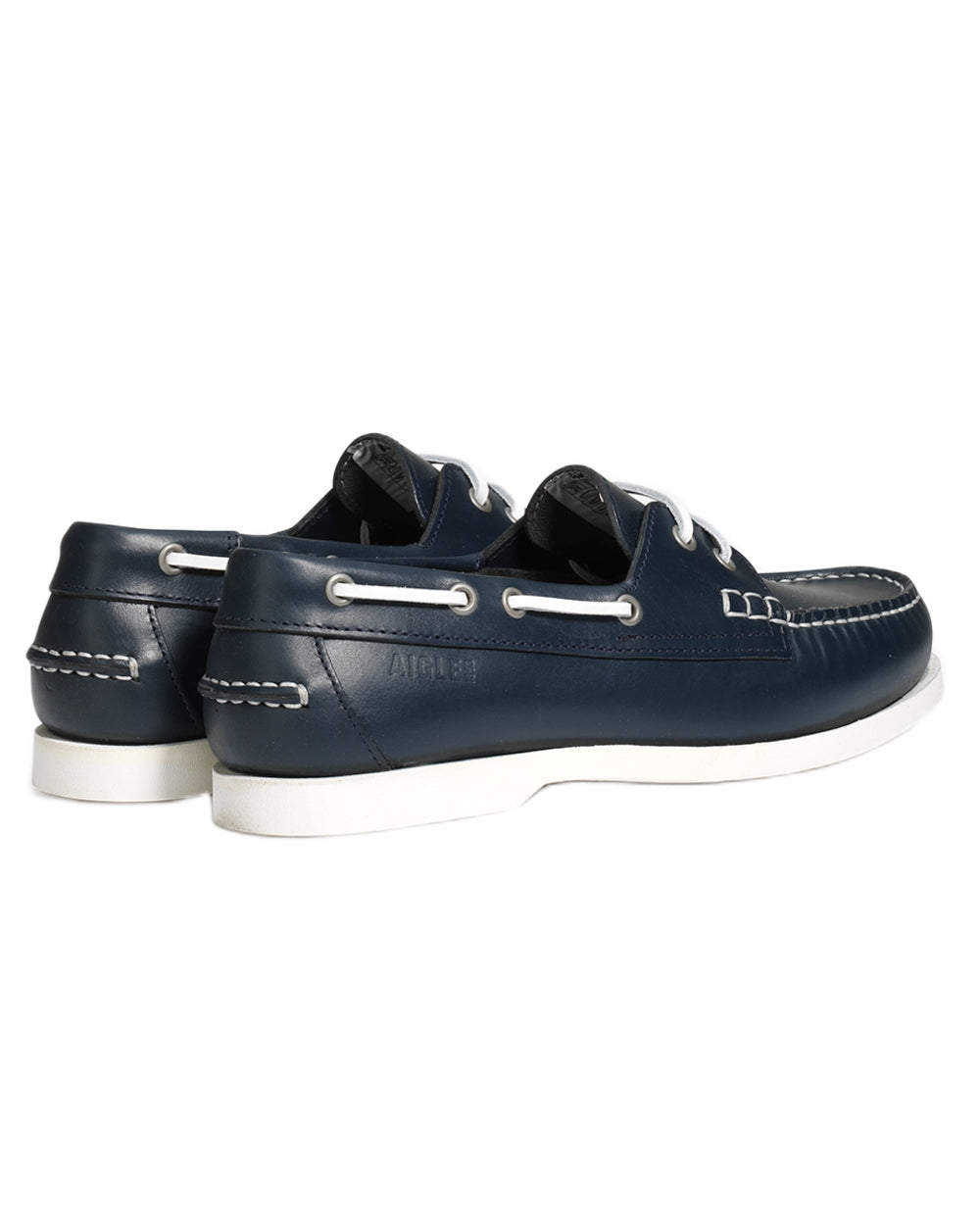 Marine coloured Aigle Womens Nubila Leather Deck Shoes on white background