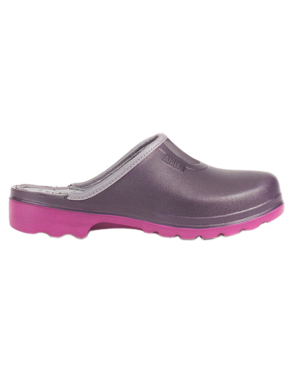 Aubergine Dahila coloured Aigle Womens Taden 2 Ultra-Light Clogs on white background