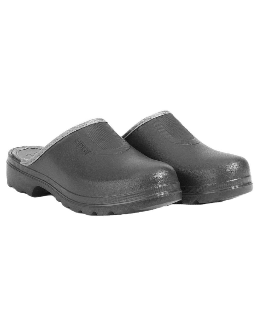 Noir coloured Aigle Womens Taden 2 Ultra-Light Clogs on white background