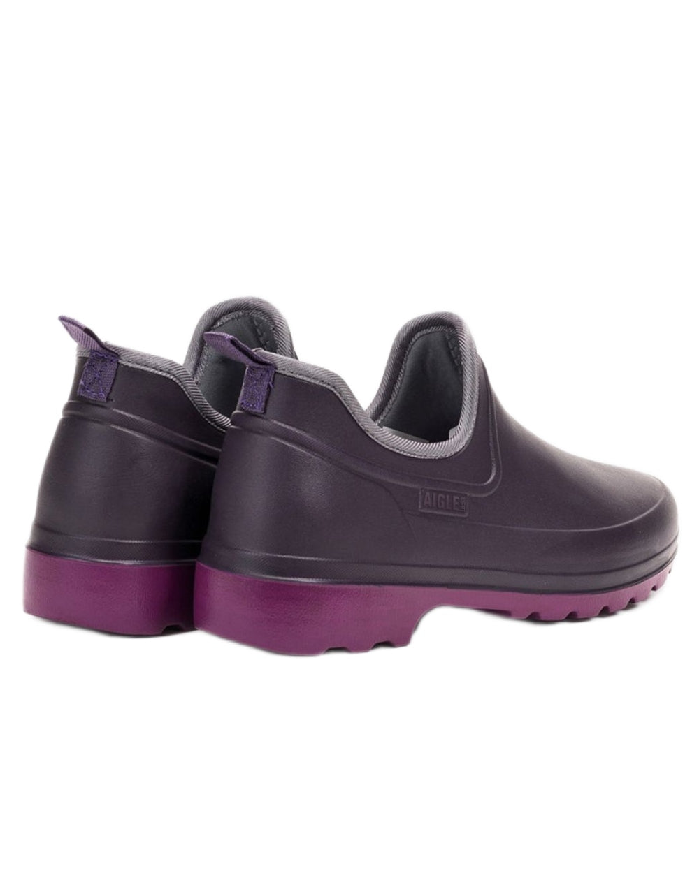 Aubergine Dahlia coloured Aigle Womens Taden Plus 2 Ultra Light Closed Clogs on white background