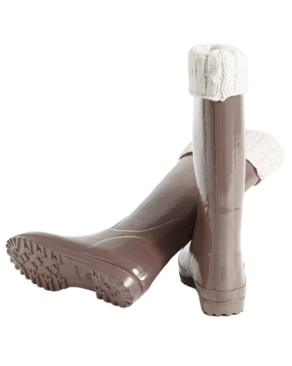 Chestnut coloured Aigle Womens Eliosa Fur Lined Wellingtons on white background