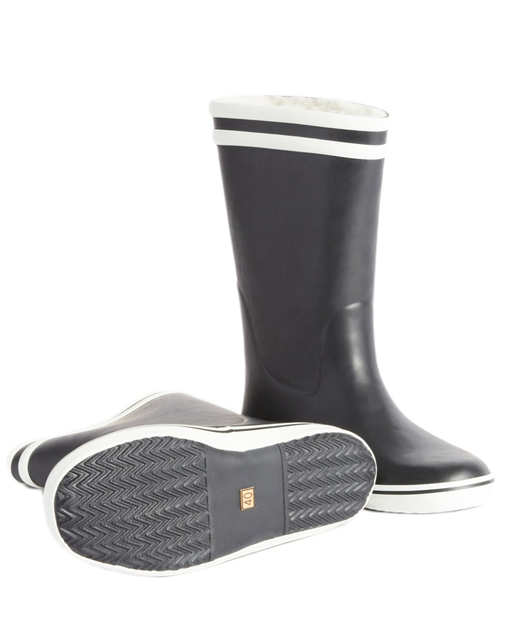 Marine coloured Aigle Womens Malouine Fur Lined Wellingtons on white background