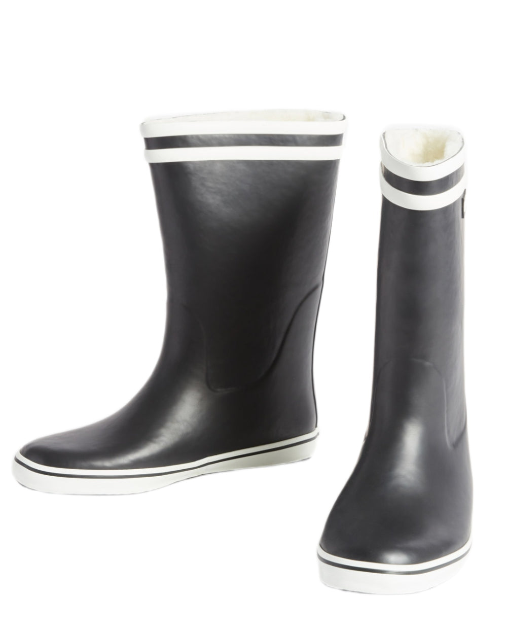 Marine coloured Aigle Womens Malouine Fur Lined Wellingtons on white background