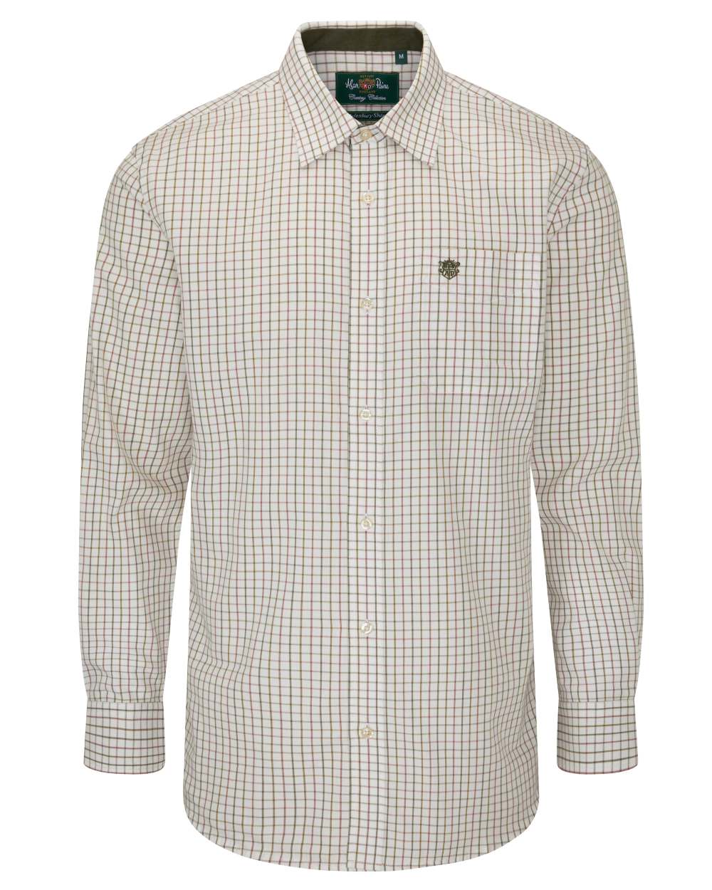 Olive coloured Alan Paine Aylesbury Check Shirt on white background