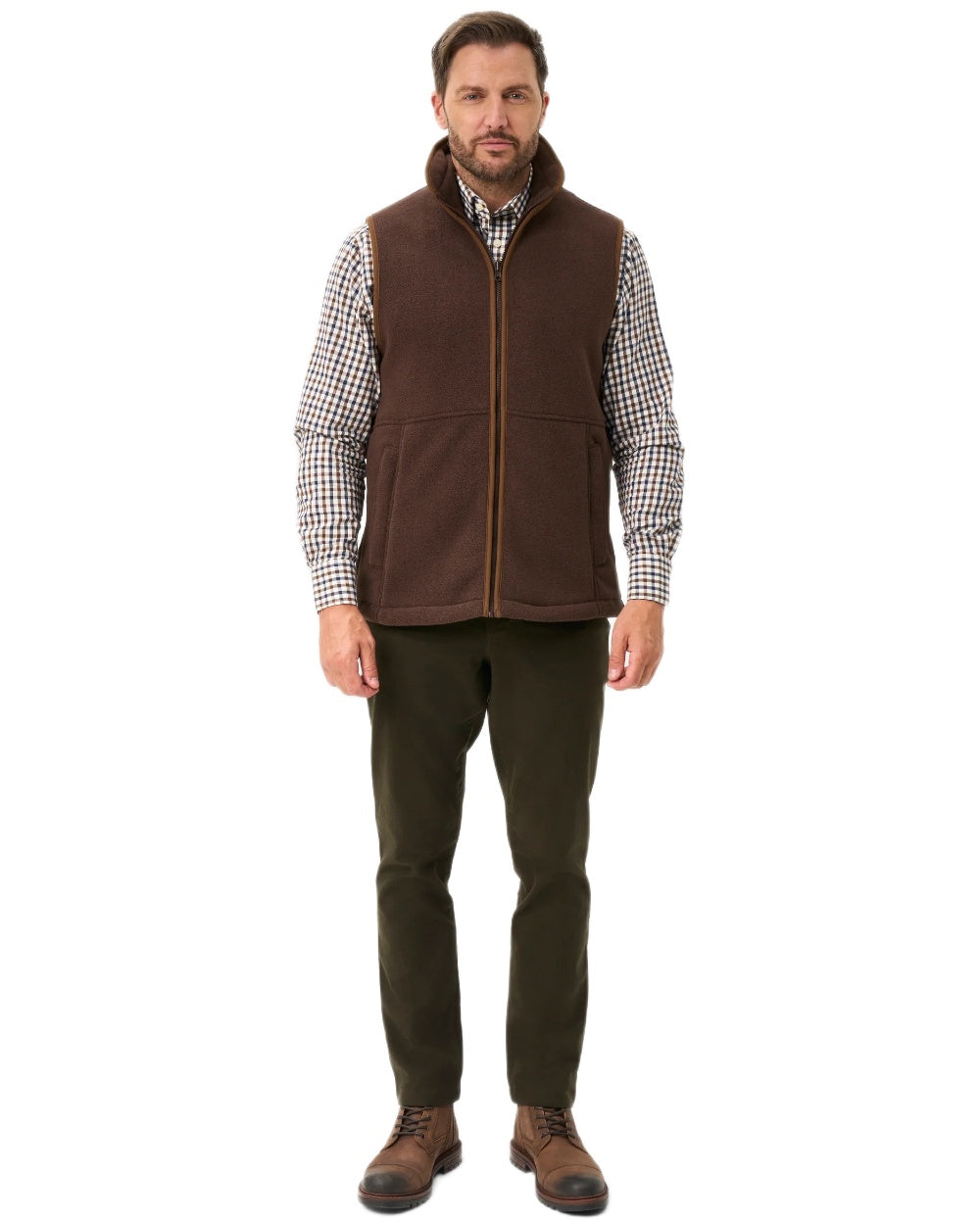 Bark coloured Alan Paine Aylsham Fleece Gilet on white background
