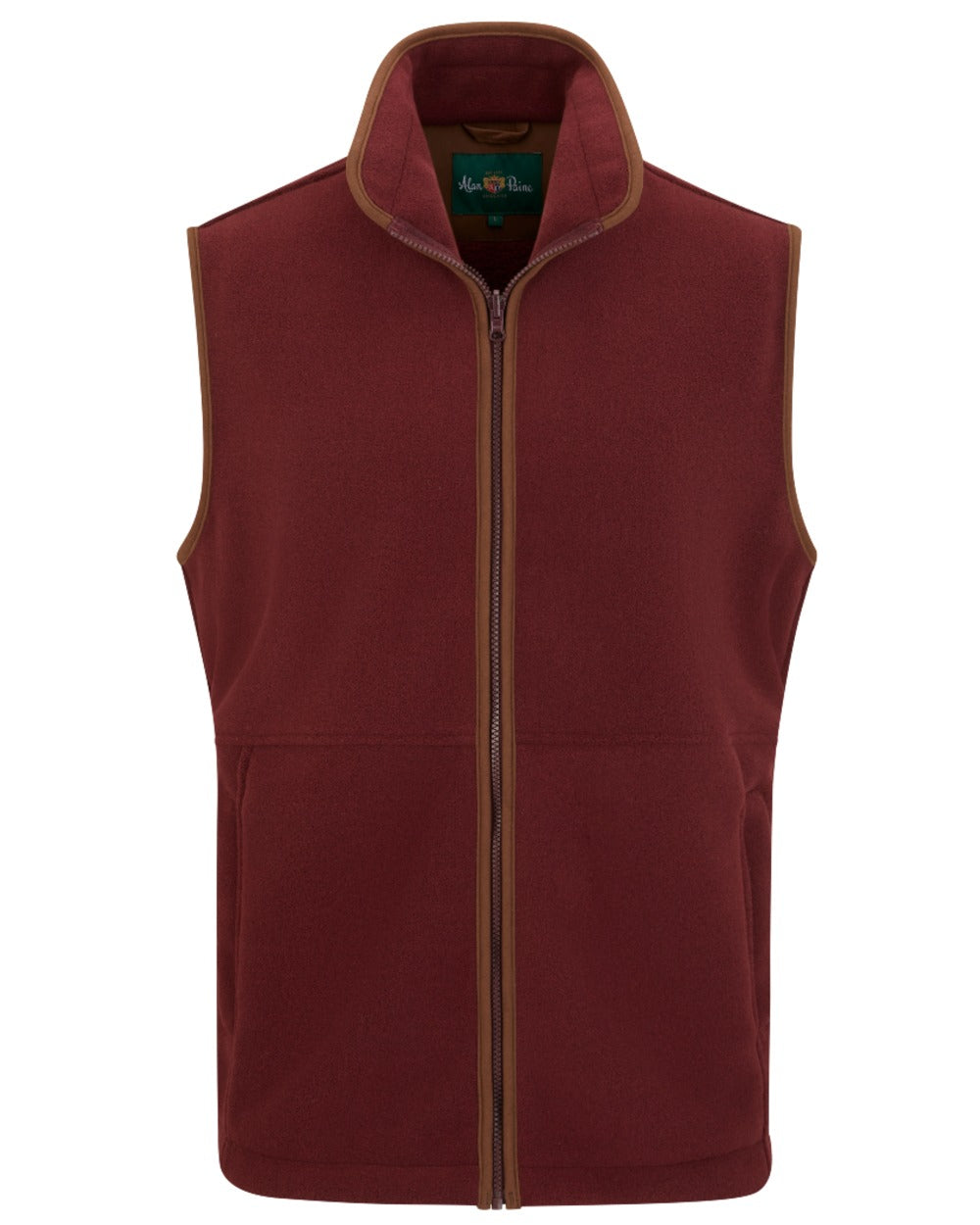 Bordeaux coloured Alan Paine Aylsham Fleece Gilet on white background