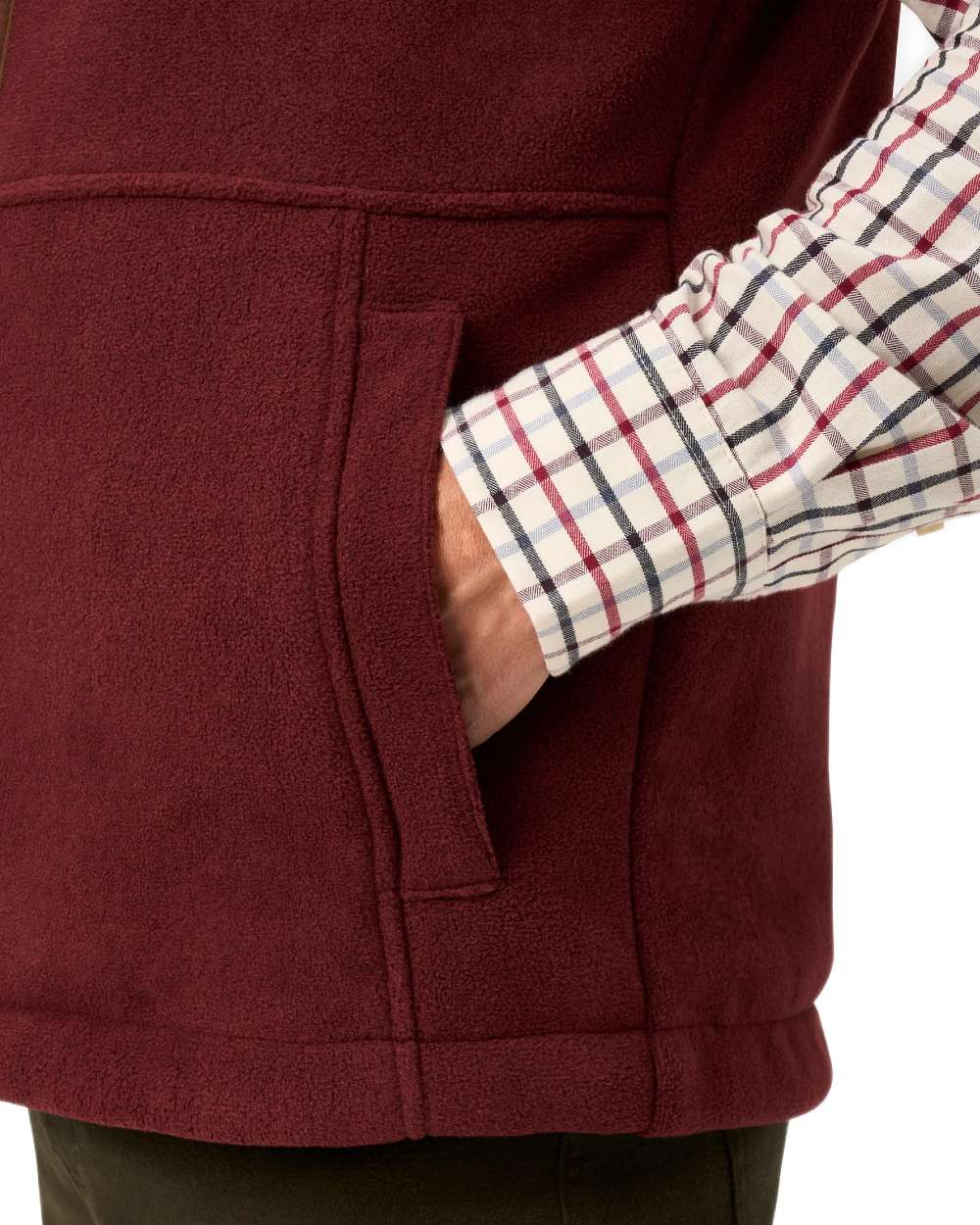 Bordeaux coloured Alan Paine Aylsham Fleece Gilet on white background