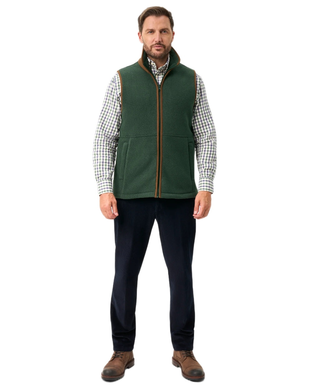Evergreen coloured Alan Paine Aylsham Fleece Gilet on white background