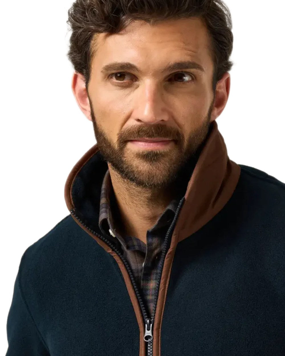Dark Navy Coloured Alan Paine Aylsham Fleece Jacket On A White Background