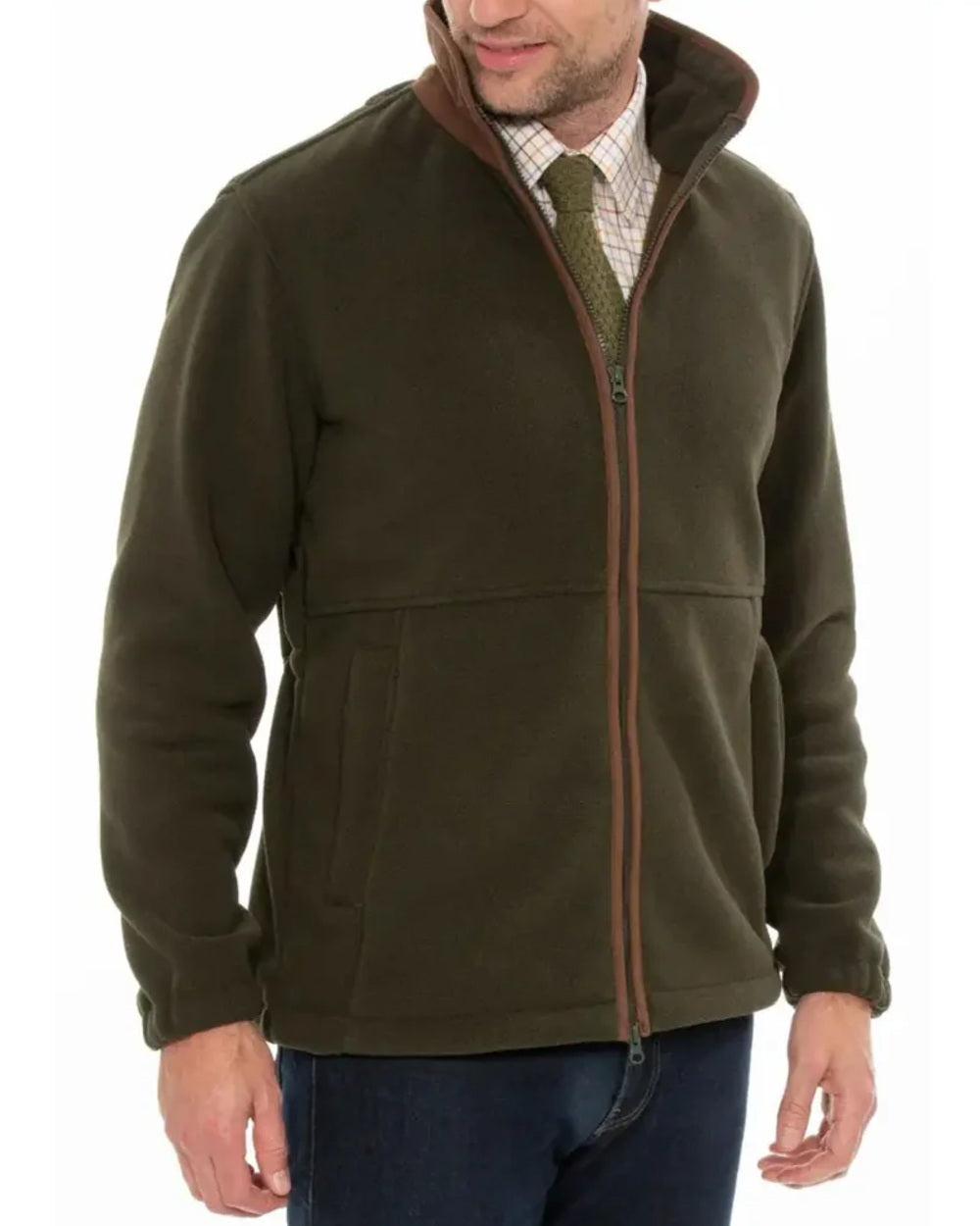 Green Coloured Alan Paine Aylsham Fleece Jacket On A White Background